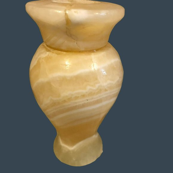 Marble Alabaster Stone Vase Beige White Handmade 3 3/4" Tall - Picture 5 of 6